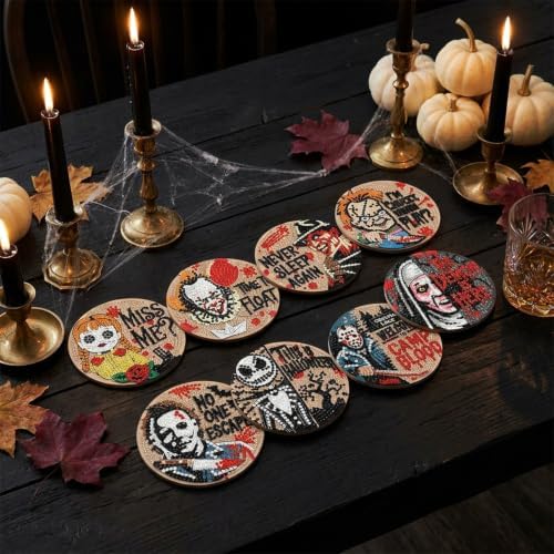 TCDZMYGS Halloween Horror 8 Pcs Diamond Art Painting Coasters Kit,4x4 Inch - Image 6