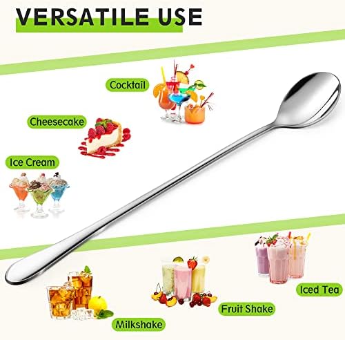 9" Ice Cream Spoons Long Handle Iced Tea Spoons Thicken Heavy Duty 6Pcs - Image 3