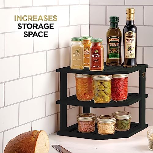 Bambüsi Black 3-Tier Corner Shelf, Kitchen Cabinet Organizer, Bamboo Rack - Image 5
