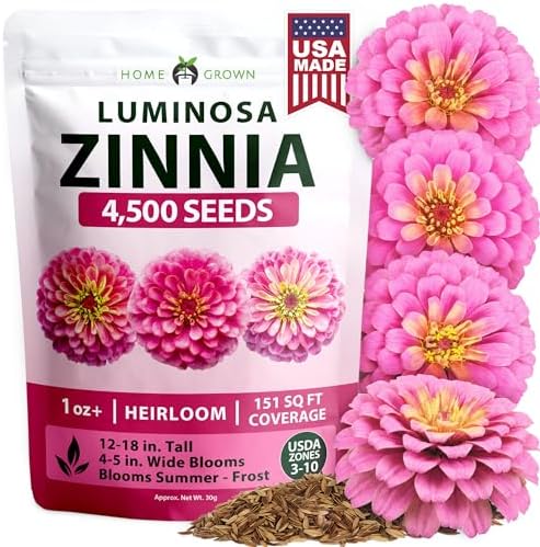 HOME GROWN Luminosa Pink Zinnia 4,500 Flower Seeds Zinnia elegans by HOMEGROWN