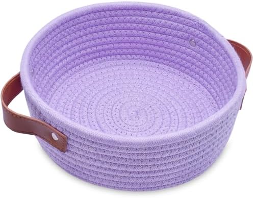 ABenkle Small Storage Basket, Mini Cotton Rope Storage Bin, Cute Tiny Shelf Baskets, Boho Decorative Toy Organizer for Nursery, Spa, Empty Gift Basket - XS, Purple by ABenkle