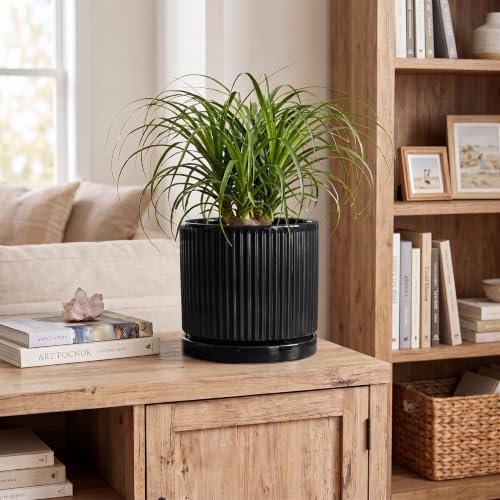 8 Inch Planter, Ceramic Pots for Plants, Round Plant Pot, Black - Image 3