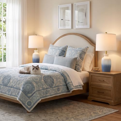 PoKat 24'' Ceramic Table Lamp for Living Room, Farmhouse Gradient Blue - Image 6