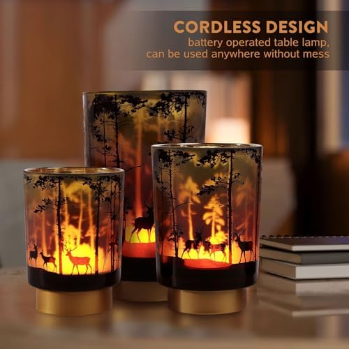 Eywamage Battery Operated Table Lamp with Remote, Forest Deer Cordless Glass Lamp for Bedroom Living Room Kitchen - Image 5