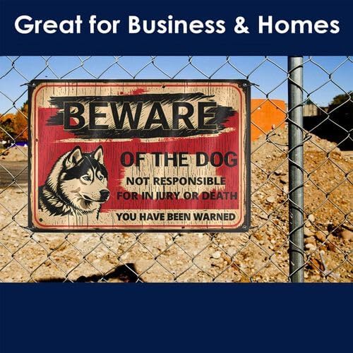 Vintage Metal Tin Sign - Beware Of The Dog Samoyed Sign Metal Tin Signs Outdoor Yard Sign Warning Sign For Fence Yard Home Kitchen Farm Garden Wall Decor 8x12 Inch Funny Pet Owner Gift - Image 3