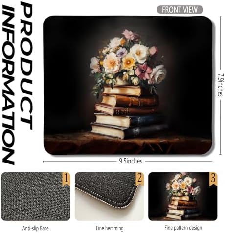 Moody Floral Book Mouse Pad, Book Lovers Readers Gifts, Dark Cottagecore Bookish Mouse Pads for Wireless Mouse Computers Laptop Desk Accessories, 9.5x7.9 Inch - Image 2