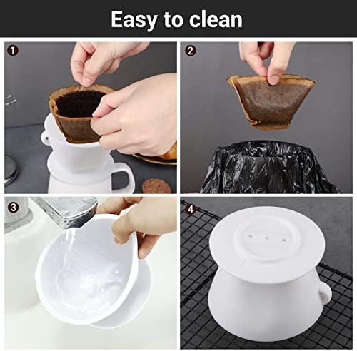Segarty Camping Pour Over Coffee Maker, White Collapsible Silicone Coffee Dripper Single Cup with Storage Bag, Cone Filter Drip Holder, Slow Brewer for Travel, Backpacking - Image 6