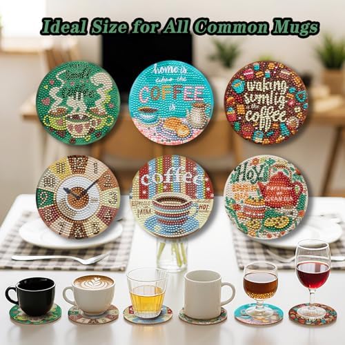 Zynlio Coffee Diamond Paintings Coasters Kits Set with Holder,Diamond Art, DIY Diamond Crafts Coasters for Adults, Diamond Art Painting Kits for Women, Beginners, Diamond Craft Supplies - Image 5