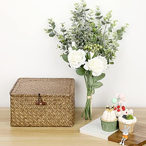 Hipiwe Seagrass Storage Basket Bin with Lid Wicker Baskets for Organizing - Image 4