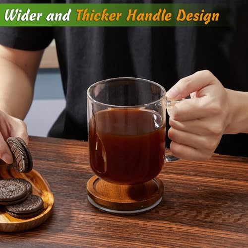 DRASTAR Glass Coffee Mugs,Clear Coffee Cups, Coffee Mug with Acacia Wood Lid, Tea Glass Cups with Handles, Large Coffee Mug Set of 2, Glass Coffee Cups for Latte, Espresso, Tea (2, 16 oz) - Image 6