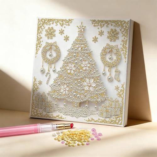 DIY Pearl Art Painting with Frame Creative Pattern Design Festival Stress-Relieving Home Wall Decoration 9.8X9.8in Tool Included-Christmas Tree - Image 5