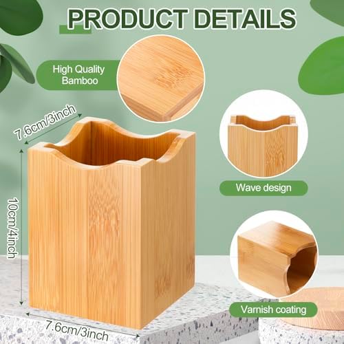 Henoyso 2 Pcs Bamboo Wood Pen Holder Wavy, Square Desktop Organizer - Image 2