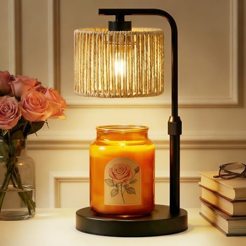 Candle Warmer Lamp, Timer Dimmable Candle Lamp, Adjustable Height and Brightness Black Candle Warmer, Boho Rattan Lampshade and 2 Bulbs, Suitable for Home Decor, Birthday Gifts for Women Mom by LAMP