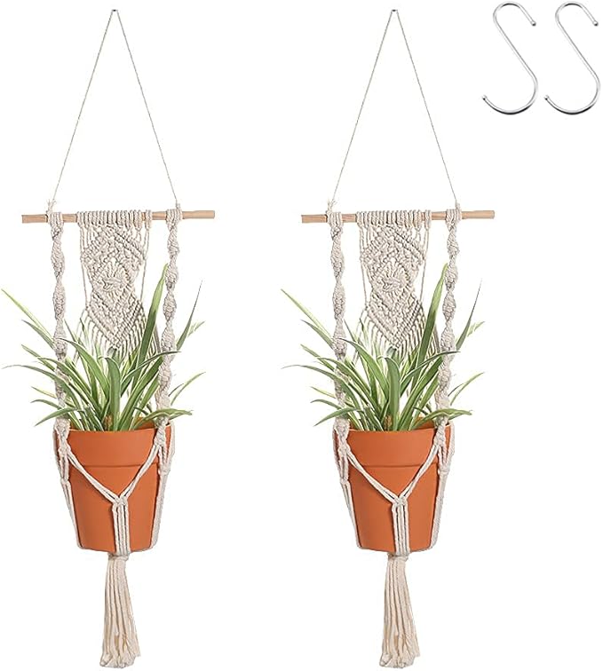 Artilady Boho Macrame Plant Hangers - Handmade Hemp Rope Hanging Baskets for Plants with Ceiling Hooks, Bohemian Home Decor Wall Art