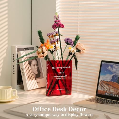 Puransen Clear Book-Shaped Vase for Centerpiece Home Indoor Desk Decor，Red - Image 4