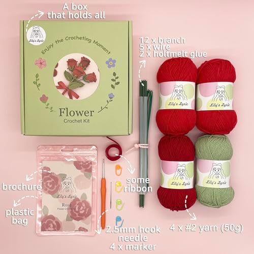 Lily's Lyric Flower Crochet Kit | Red Rose | Step-by-Step Video Tutorial for Adults Teenagers | Craft Gift Idea DIY Home Decoration - Image 3