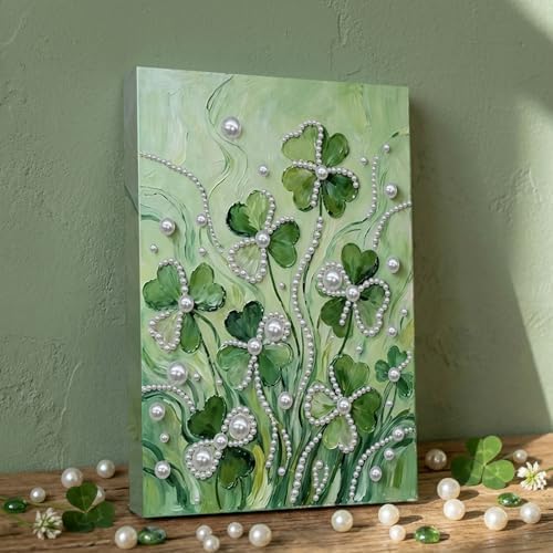 LQCrafK DIY Pearl Art Painting Handcraft Kit for Adults Beginners, Creative Design, Healing Stress-Relieving Home Wall Decoration, with Framed Painting and Tools-Clover - Image 2
