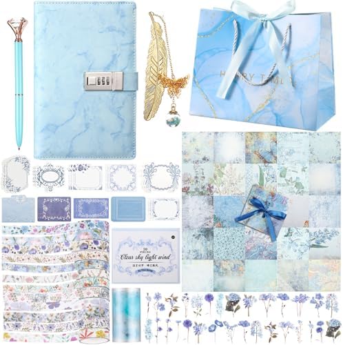 Janlaugh DIY Journal Diary with Lock Pack Scrapbook Kit, Blue, Cute by Janlaugh