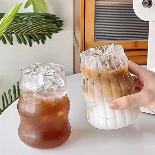2 Pcs Ribbed Glass Cups 18 Oz Vintage Drinkware Wavy Ribbed Design by Unknown