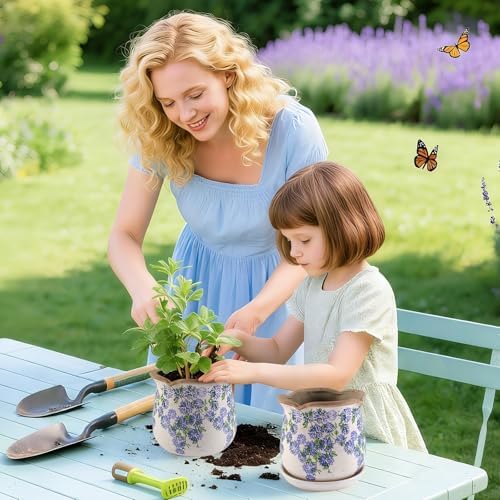 Ceramic-Planters-for-Indoor-Plants with Saucer, 6 inch Vintage Ice Crackle Glaze Plant Pots with Drainage Holes, Decorative Flower Pots for Outdoor Garden Home Decor, Tuscan Pot for Plant - Image 3