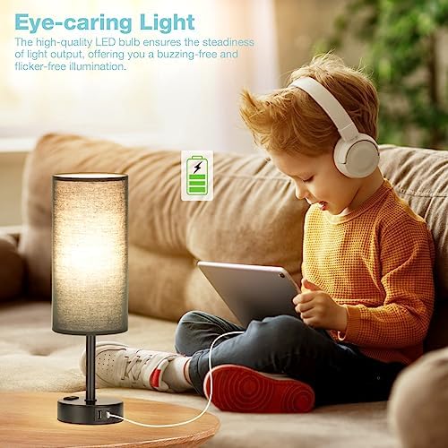 Fenmzee Black Bedside Lamp for Bedroom, Dimmable Touch, USB A+C, AC Outlet - Image 4