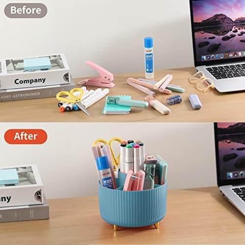 Desk Pencil Pen Holder, 5 Slots 360°Degree Rotating Organizers for, Desktop Storage Stationery Supplies Organizer, Cute Cup Pot Office, School, Home, Art Supply, Blue - Image 4