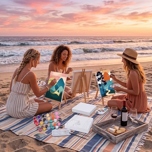 Ctosree 12 Pack Paint and Sip Kit Pre Drawn Canvas, Sunset Glow, 10x8'' - Image 6