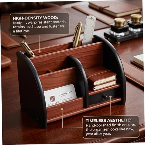 Wood Desk Organizer, Walnut Brown Table Top Organizer, Handcrafted Wooden Desktop Storage for Pens, Office Supplies, and Small Items.. - Image 2