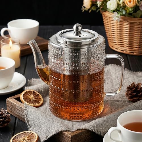 1500ml/50OZ Glass Teapot with Removable Infuser, Stovetop Safe, Large Tea Kettle, Borosilicate Glass Blooming and Loose Leaf Tea Maker Set - Image 6