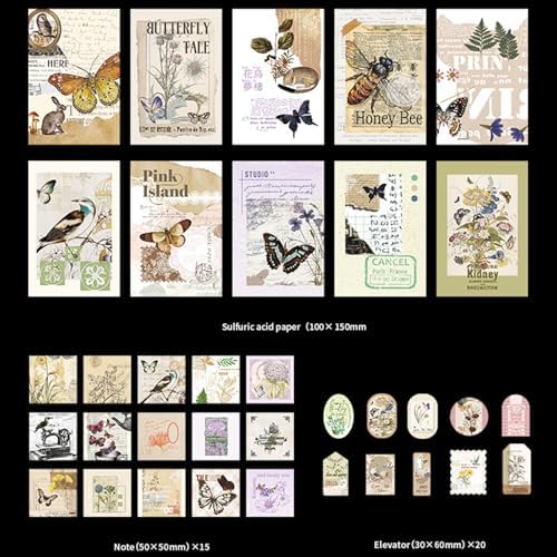 251Pcs Vintage Scrapbook Supplies Pack Kit for Junk Journal Bullet Aesthetic Paper Stickers Stuff Journaling Planners Diary Botanical Collage - Image 3