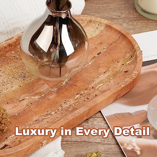 Koville Turkish Natural Travertine Tray, 12"x6" Vanity Decorative Marble Wabi Sabi Decor for Home, Countertop Organizer, Catchall for Perfume, Candles, Jewelry Dish - Image 7