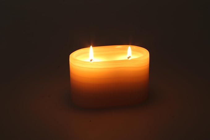 Scented Luxury Candles in Handmade Marble Container, Soy Wax | Large Candle | Non Toxic, 2 Wicks, Reusable Alabaster Stone Jar | Natural Spring Aromatherapy for Women & Men