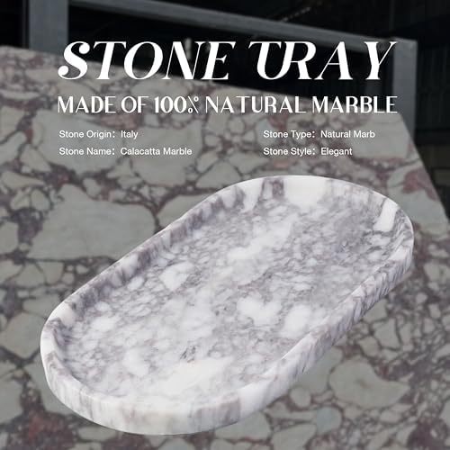 Koville Real Luxurious Natural Marble Vanity Tray, 10"x5" Calacatta Viola Marble Catchall Tray for Bathroom, Stone Perfume Trays Jewelry Dish for Dresser, Genuine Stone Storage Tray for Home Decor - Image 2