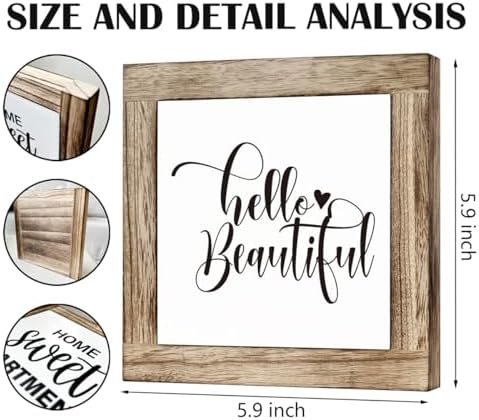 Hello Beautiful Sign, Rustic Wood Sign, Bathroom Decor Set, Wooden Box Signs for Home Decors, Modern Farmhouse Decor for Shelf Tabletop Desk, Housewarming Decors, Bathroom Box Signs B6-122 - Image 2