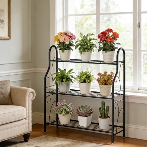 SORCEDAS Plant Stand Indoor Outdoor 3 Tier Metal Corner Flower Shelf - Image 3