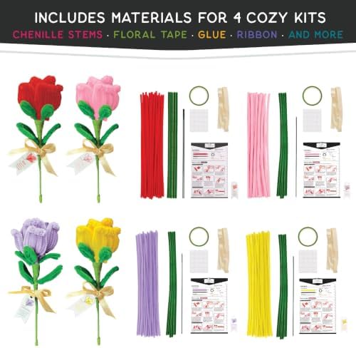 WeVeel Cozy Craftworks Rose Chenille Stem Craft Kit Bundle for Teens & Adults – Mindful DIY Flower Craft, Tactile Pipe Cleaner Art Kit with QR Video Tutorials - Image 2