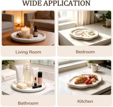 Ceramic Jewelry Tray, Irregular Cloud Shape Ceramic Plate Modern Stylish Storage Tray for Women, Room Decor Aesthetic (White Round) - Image 5
