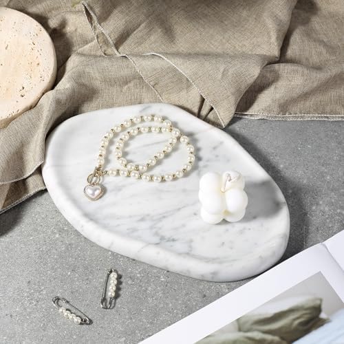 Koville Luxurious Natural Marble Vanity Tray for Home Decor, Cloud Shape Serving Stone Key Tray, 10" x 7" Marble Storage Trays for Bathroom, Stone Plate for Perfume, Candle and Jewelry（Bianco Carrara） - Image 7