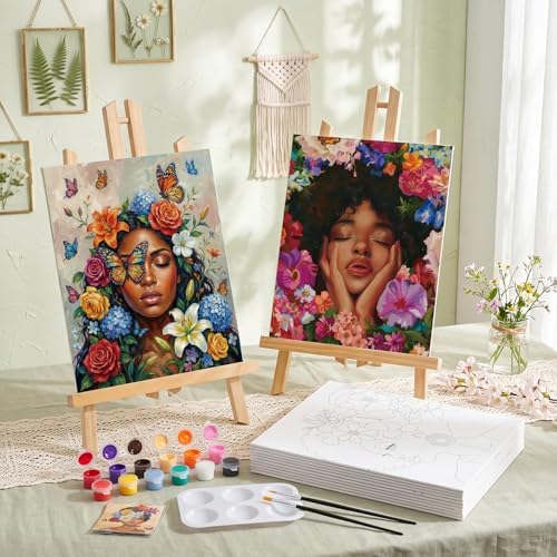 Ctosree 12 Pack Paint and Sip Kit Pre Drawn Canvas, Charming Lady, 10x8'' - Image 5