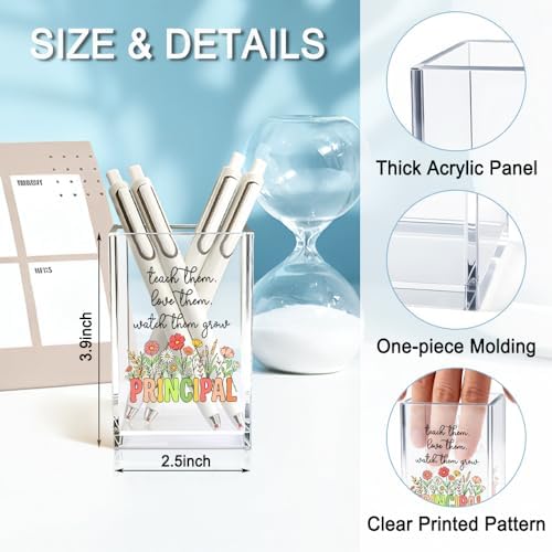Teach Them Love Them Watch Them Acrylic Cosmetic Pencil Holder Cup, Floral Books Pen Holder for Home Office Desk Accessories for Principal, Pen Organizer, Marker Holder, Funny Principal Gifts - Image 2