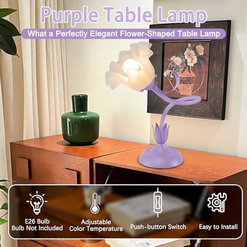 Women Bedside Table Lamps for Bedroom, Cute Flower Desk Lamp with Adjustable Flexible Gooseneck, 3 Color Temperatures Nightstand Lamp with E26 LED Bulbs, Floral Lamp for Living Room, Office,Reading - Image 5