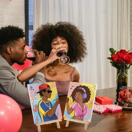 VOCHIC Sip and Paint Kit for Adults Couples Paint Party Kits Pre Drawn Canvas Art Painting Set Date Night Games Valentine 2 Pack (Hip-hop Couple, 8 x10 in) - Image 6