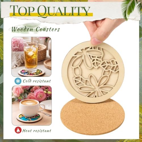 Reallnaive Wood Coasters Painting Kit DIY Craft, 12 Pcs, Floral - Image 4
