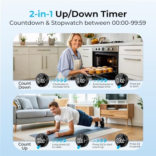 Digital Magnetic Kitchen Timer for Cooking, Large LED Countdown Timer, Rotating Pomodoro Timer, Volume Adjustable, 5/15/25 Min Presets for Kitchen Classroom Grilling Studying - Image 5