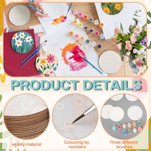 Reallnaive 8 Pcs Flower Paint by Numbers Kit for Adults Floral Coasters - Image 4