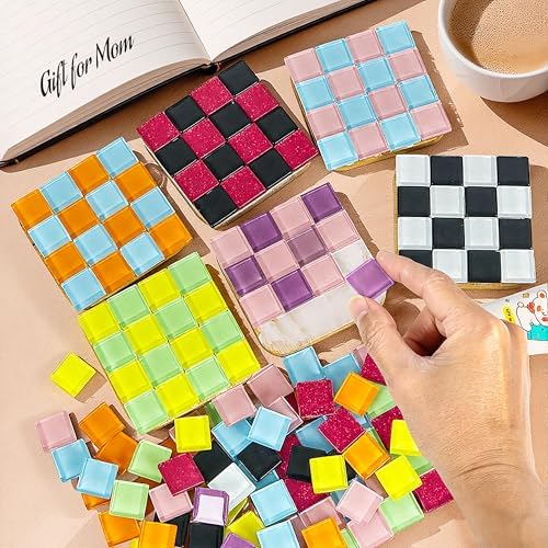 ZAIONE Mosaic Coasters Kits for Beginner: 6 Sets Mixed Color Glass Mosaic Tiles for Crafts with Wooden Coaster Base to DIY Your Own Mosaic Project for Home Decor Mother’s Day Gifts - Image 5