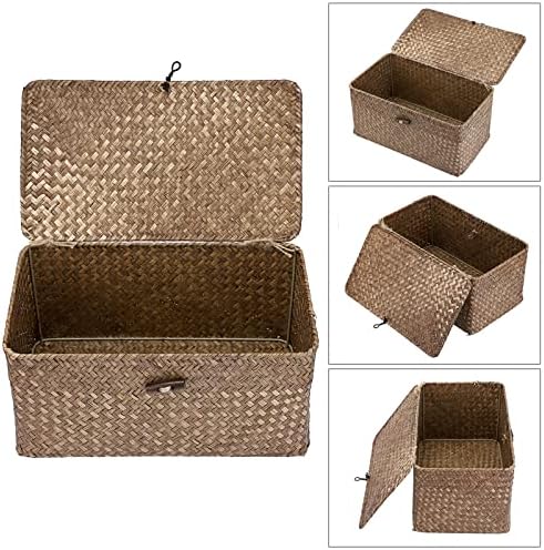 Hipiwe Wicker Shelf Baskets Storage Bin with Lid Handwoven Seagrass Basket - Image 3