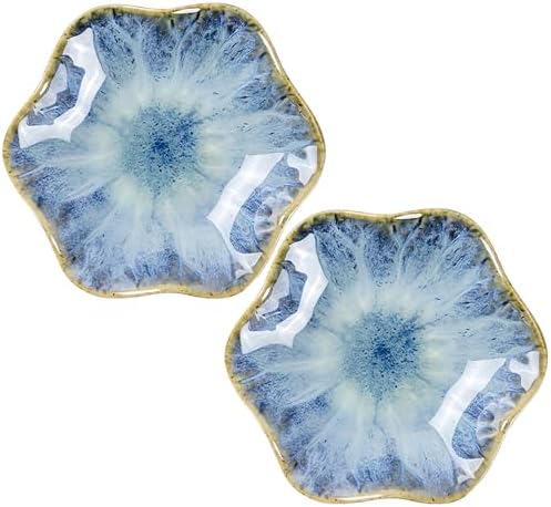 2Pcs Ceramic Jewelry Dish - Lotus Leaf Shape, for Ring Holder Necklace Small Key, Suitable for Mother Friend Sister, Gifts for Women, Cute Plate Trinket Tray, Home Decor (Light Blue-2PCS) by Koyzsen