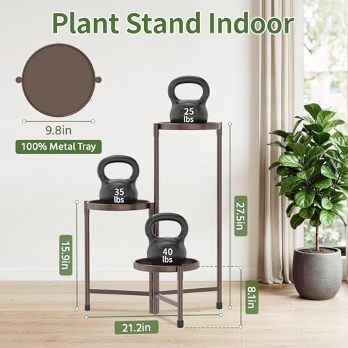 LASZOLA Plant Stand Indoor with 10 Inch Large Metal Tray, 3 Tier Bronze - Image 2