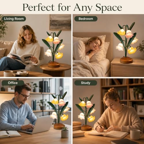 Flower Table Lamp, LED Warm Reading Bedside Vintage Lily of The Valley Night Light, Kawaii Decorative Bedside Lamp for Living Room Bedroom Home Decoration, Ideal Housewarming Birthday Gift - Image 4